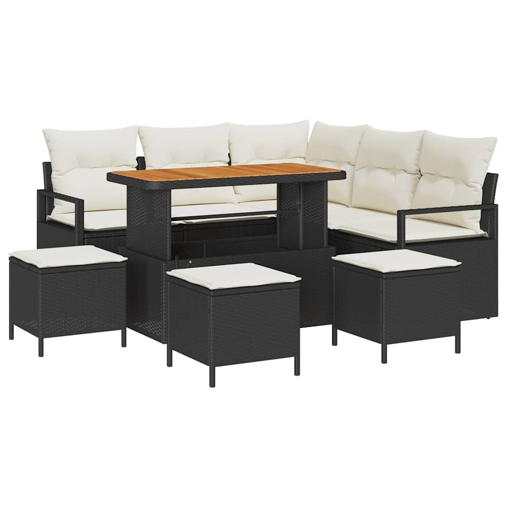 Conjunto de Sofá de Jardim 9 pcs Preto e Creme 110 x 55 x 71 cm