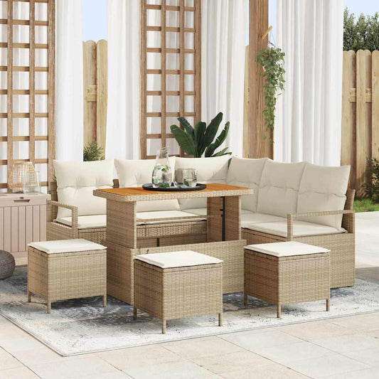 Conjunto de Sofá de Jardim 9 pcs Bege e Creme 110 x 55 x 71 cm