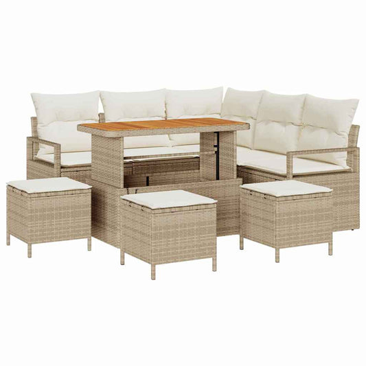 Conjunto de Sofá de Jardim 9 pcs Bege e Creme 110 x 55 x 71 cm
