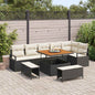 Conjunto de Sofá de Jardim com almofada 9 pcs Preto e Creme