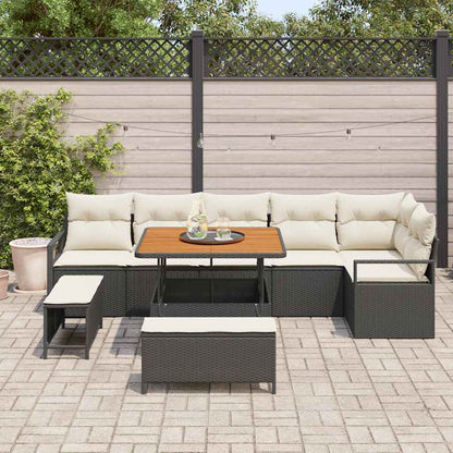 Conjunto de Sofá de Jardim com almofada 9 pcs Preto e Creme