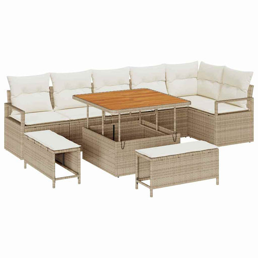 Conjunto de Sofá de Jardim 9 pcs Bege e Creme 100 x 100 x 71 cm