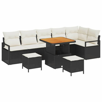 Conjunto de Sofá de Jardim 9 pcs Preto e Creme 80 x 80 x 71 cm