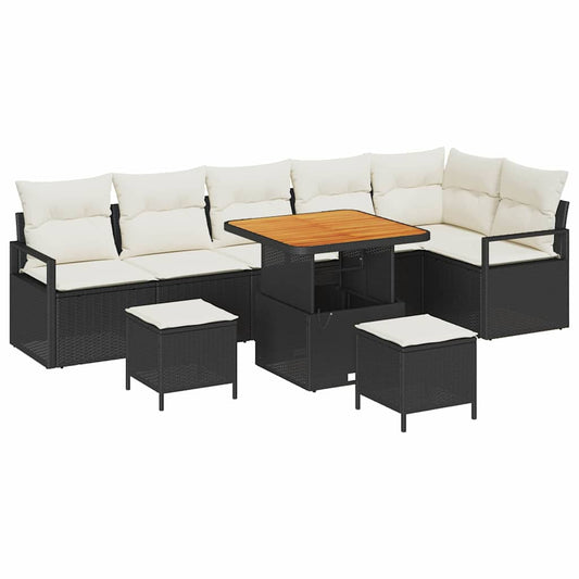 Conjunto de Sofá de Jardim 9 pcs Preto e Creme 80 x 80 x 71 cm
