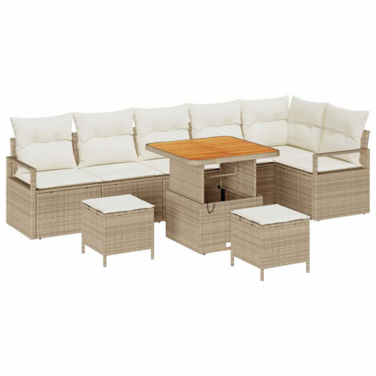 Conjunto de Sofá de Jardim 9 pcs Bege e Creme 80 x 80 x 71 cm