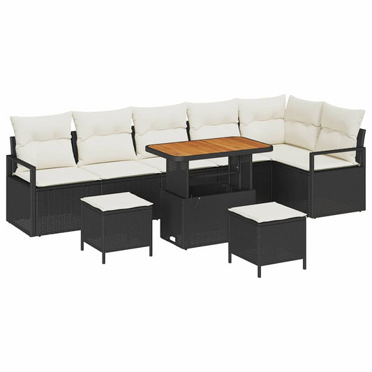 Conjunto de Sofá de Jardim 9 pcs Preto e Creme 90 x 55 x 71 cm