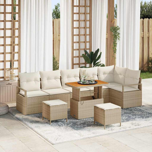 Conjunto de Sofá de Jardim 9 pcs Bege e Creme 90 x 55 x 71 cm