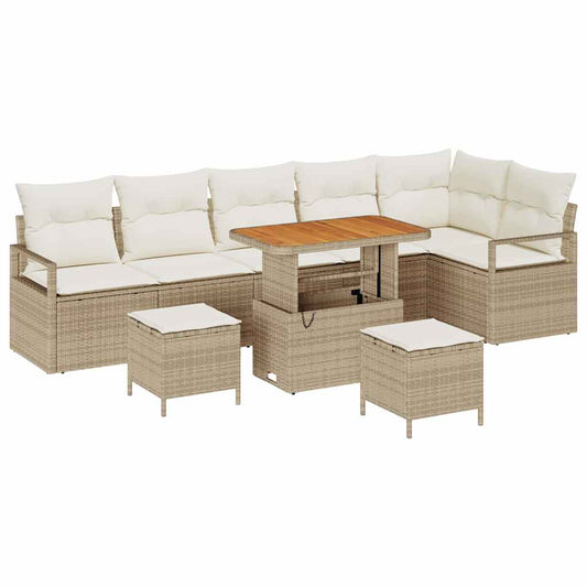 Conjunto de Sofá de Jardim 9 pcs Bege e Creme 90 x 55 x 71 cm