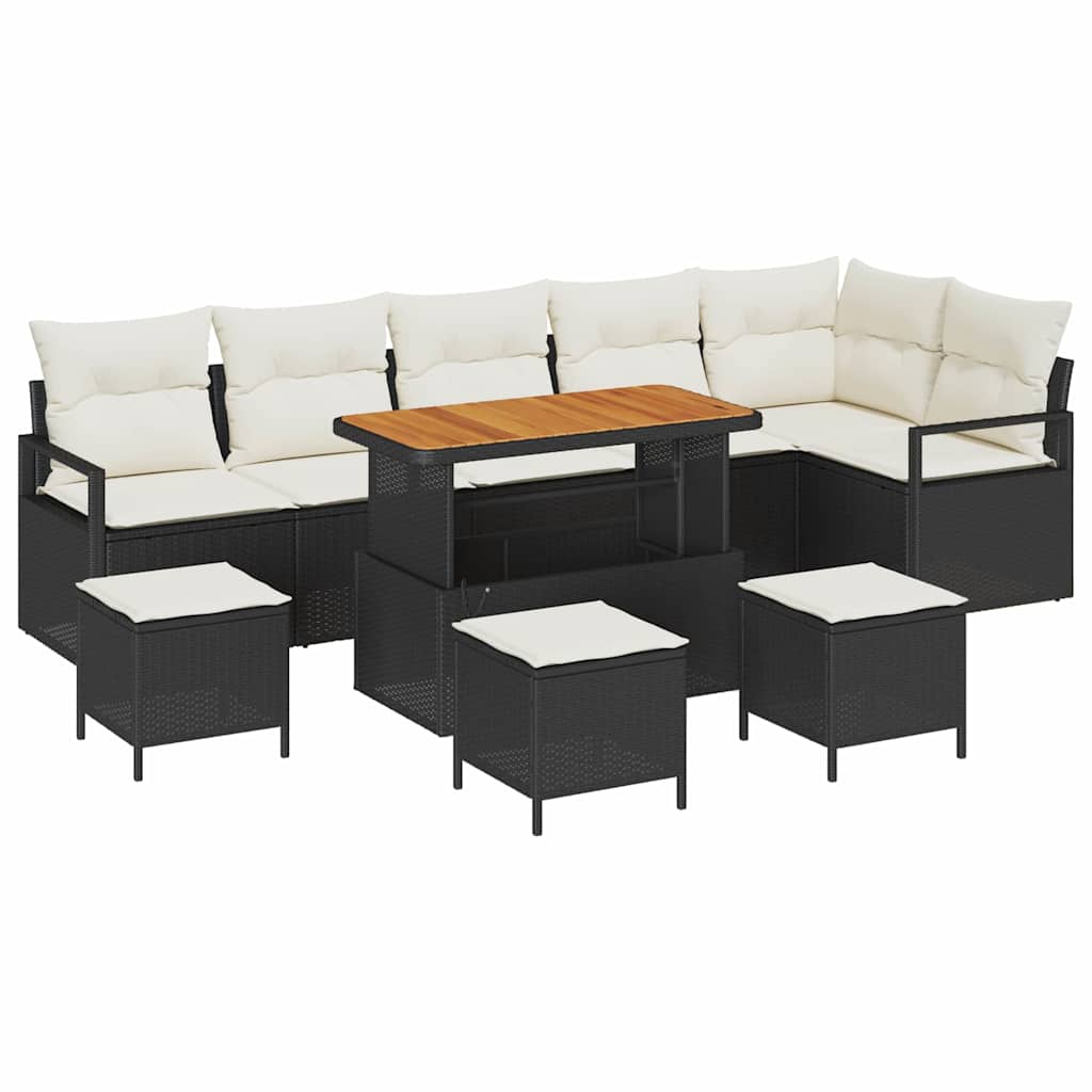 Conjunto de Sofá de Jardim com almofada 10 pcs Preto e Creme