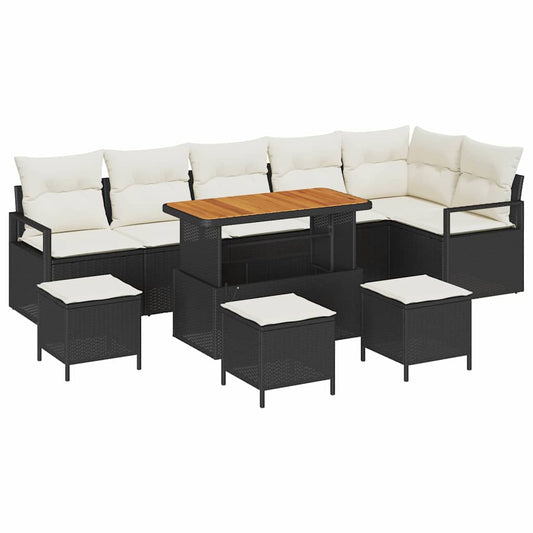 Conjunto de Sofá de Jardim com almofada 10 pcs Preto e Creme