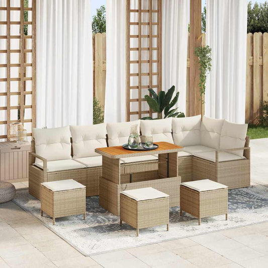 Conjunto de Sofá de Jardim 10 pcs Bege e Creme 110 x 55 x 71 cm