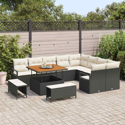 Conjunto de Sofá de Jardim com almofada 12 pcs Preto e Creme