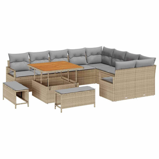 Conjunto de Sofá de Jardim 12 pcs Bege e Cinza Claro
