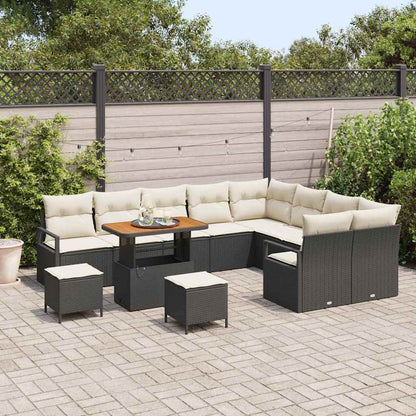 Conjunto de Sofá de Jardim 12 pcs Preto e Creme 90 x 55 x 71 cm