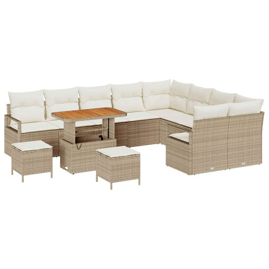 Conjunto de Sofá de Jardim 12 pcs Bege e Creme 90 x 55 x 71 cm