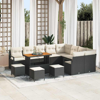 Conjunto de Sofá de Jardim com almofada 13 pcs Preto e Creme