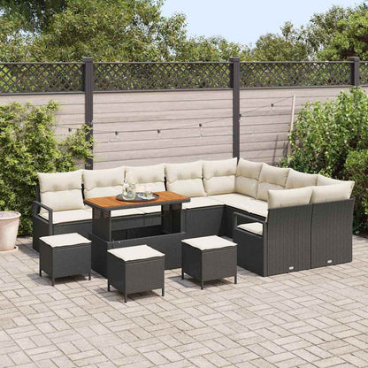 Conjunto de Sofá de Jardim com almofada 13 pcs Preto e Creme