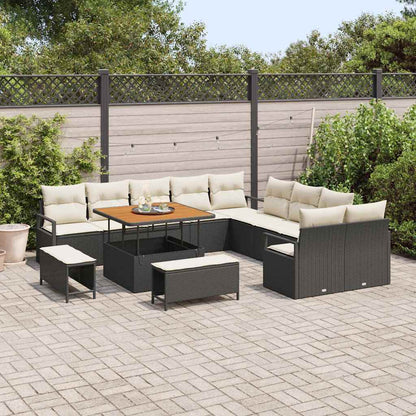 Conjunto de Sofá de Jardim com almofada 13 pcs Preto e Creme