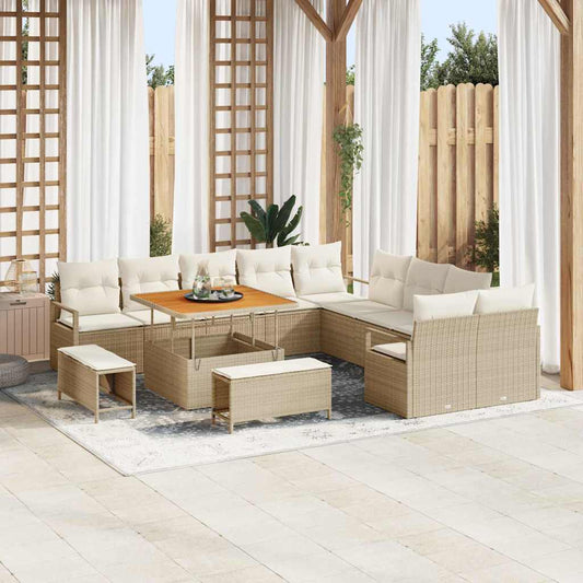Conjunto de Sofá de Jardim com almofada 13 pcs Bege e Creme