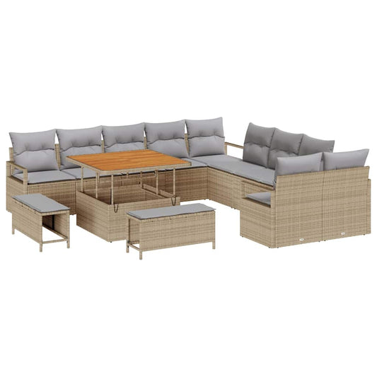 Conjunto de Sofá de Jardim 13 pcs Bege e Cinza Claro