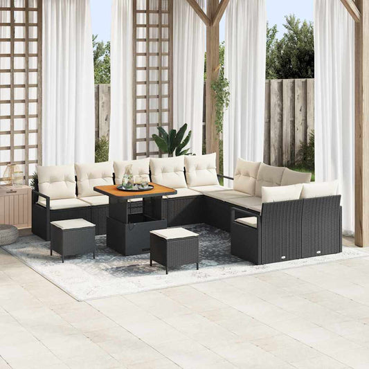 Conjunto de Sofá de Jardim 13 pcs Preto e Creme 80 x 80 x 71 cm