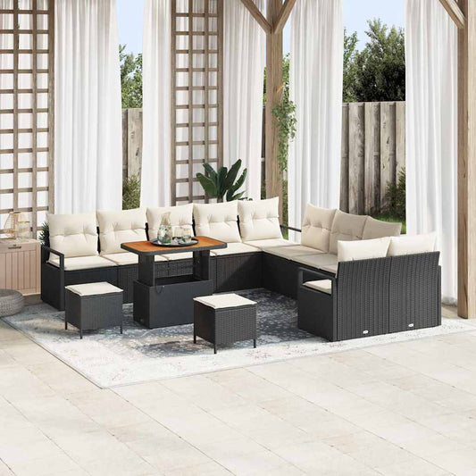 Conjunto de Sofá de Jardim 13 pcs Preto e Creme 90 x 55 x 71 cm