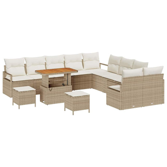 Conjunto de Sofá de Jardim 13 pcs Bege e Creme 90 x 55 x 71 cm