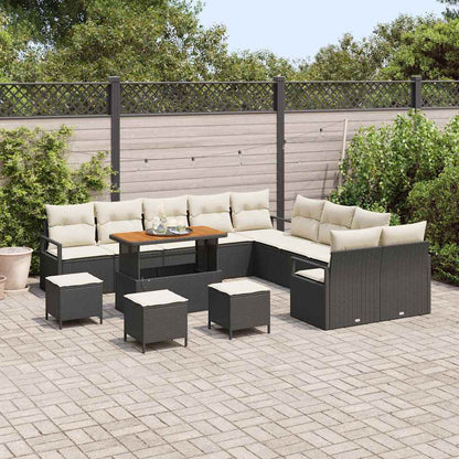 Conjunto de Sofá de Jardim com almofada 14 pcs Preto e Creme