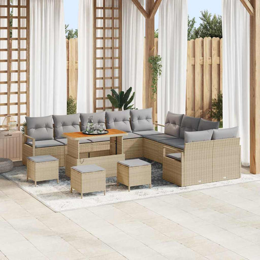 Conjunto de Sofá de Jardim 14 pcs Bege e Cinza Claro