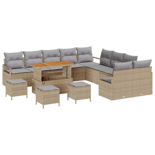 Conjunto de Sofá de Jardim 14 pcs Bege e Cinza Claro