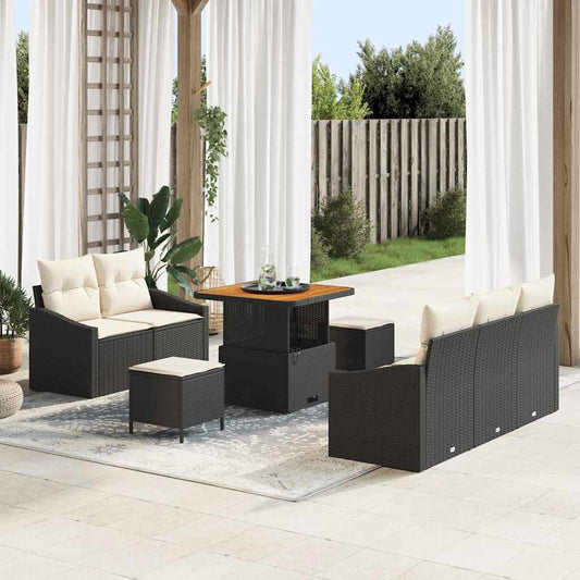 Conjunto de Sofá de Jardim 8 pcs Preto e Creme 80 x 80 x 71 cm