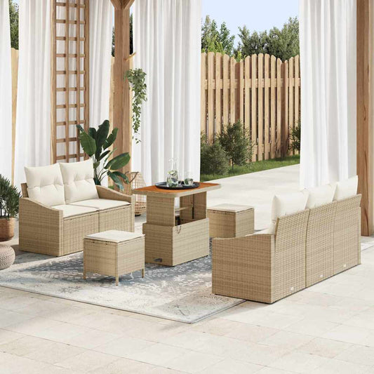 Conjunto de Sofá de Jardim 8 pcs Bege e Creme 90 x 55 x 71 cm