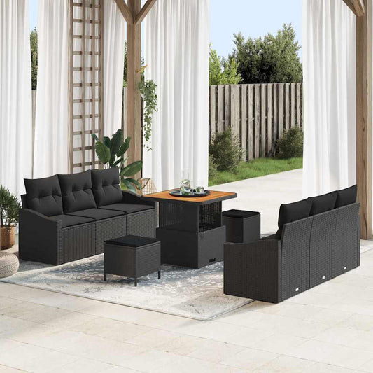 Conjunto de Sofá de Jardim 9 pcs Preto 80 x 80 x 71 cm