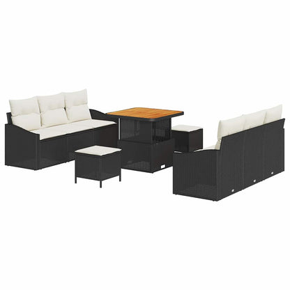 Conjunto de Sofá de Jardim 9 pcs Preto e Creme 80 x 80 x 71 cm