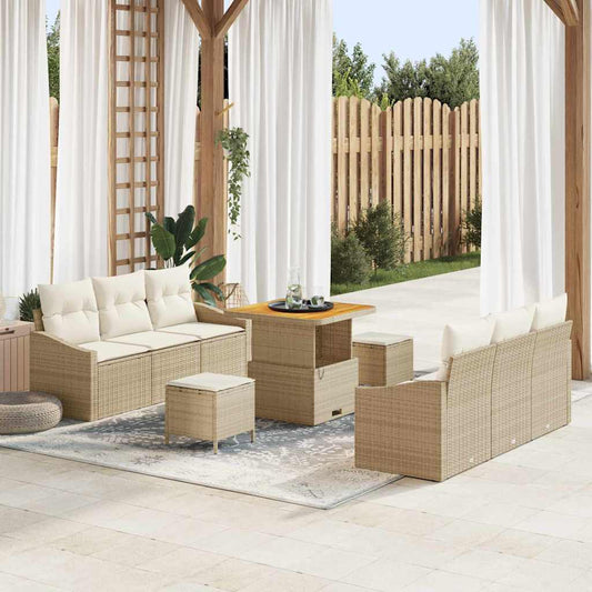 Conjunto de Sofá de Jardim 9 pcs Bege e Creme 80 x 80 x 71 cm