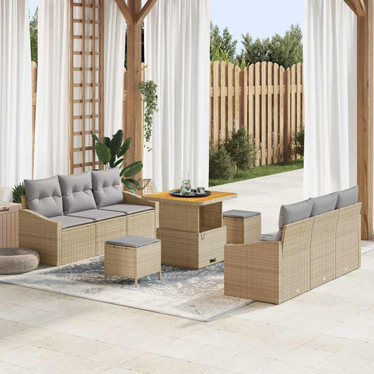 Conjunto de Sofá de Jardim 9 pcs Bege e Cinza Claro