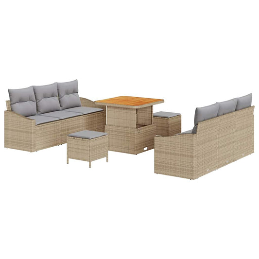 Conjunto de Sofá de Jardim 9 pcs Bege e Cinza Claro