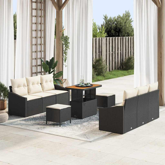 Conjunto de Sofá de Jardim 9 pcs Preto e Creme 90 x 55 x 71 cm