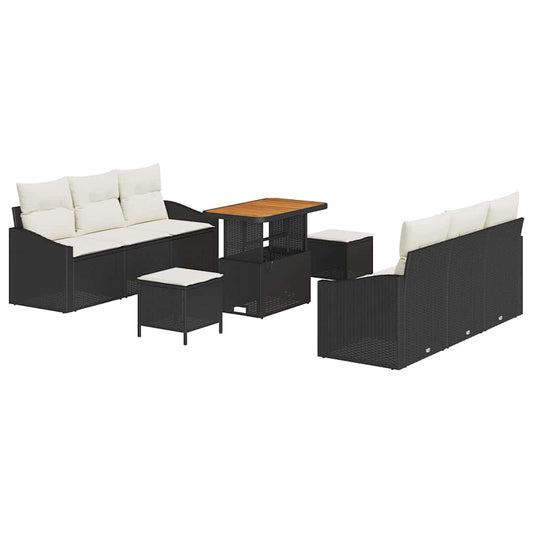 Conjunto de Sofá de Jardim 9 pcs Preto e Creme 90 x 55 x 71 cm