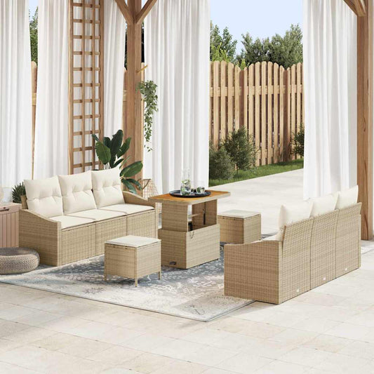 Conjunto de Sofá de Jardim 9 pcs Bege e Creme 90 x 55 x 71 cm