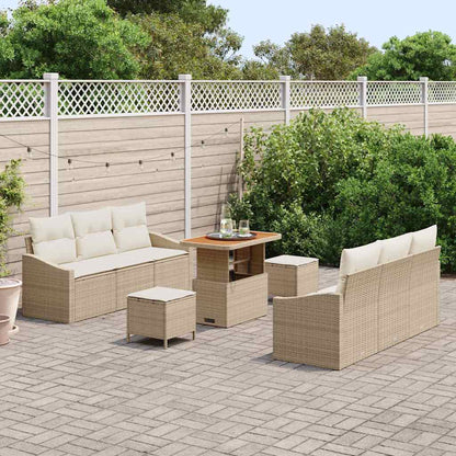Conjunto de Sofá de Jardim 9 pcs Bege e Creme 90 x 55 x 71 cm