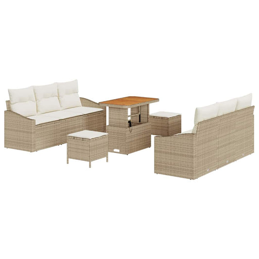Conjunto de Sofá de Jardim 9 pcs Bege e Creme 90 x 55 x 71 cm