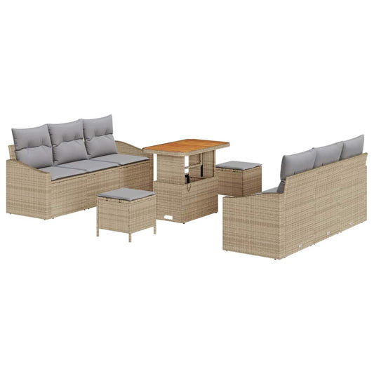 Conjunto de Sofá de Jardim 9 pcs Bege e Cinza Claro