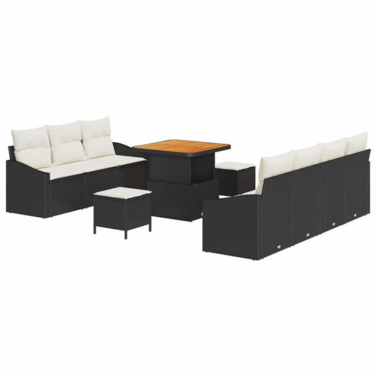 Conjunto de Sofá de Jardim 10 pcs Preto e Creme 80 x 80 x 71 cm