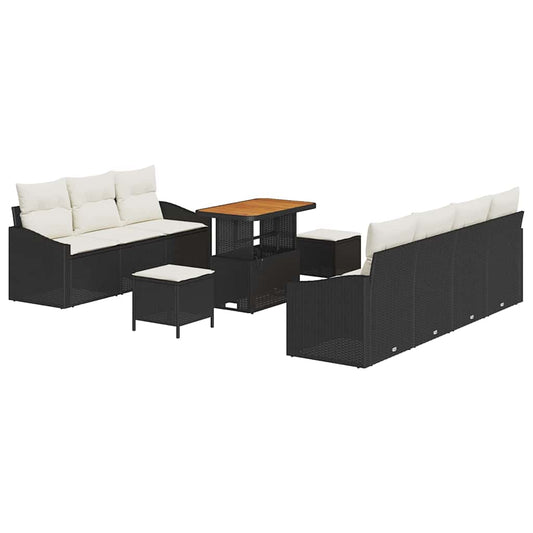 Conjunto de Sofá de Jardim 10 pcs Preto e Creme 90 x 55 x 71 cm