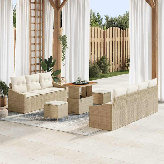 Conjunto de Sofá de Jardim 10 pcs Bege e Creme 90 x 55 x 71 cm