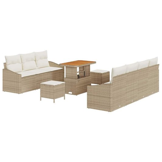 Conjunto de Sofá de Jardim 10 pcs Bege e Creme 90 x 55 x 71 cm