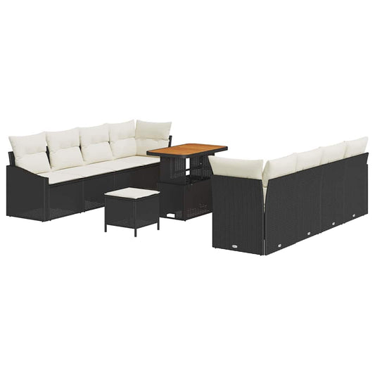 Conjunto de Sofá de Jardim 11 pcs Preto e Creme 90 x 55 x 71 cm