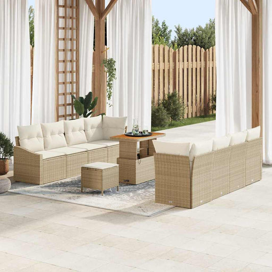 Conjunto de Sofá de Jardim 11 pcs Bege e Creme 90 x 55 x 71 cm