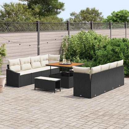 Conjunto de Sofá de Jardim com almofada 11 pcs Preto e Creme